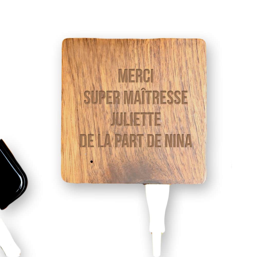 Batterie Externe en bois personnalisable 5000 mAh - Merci Maîtresse, Maître et ATSEM