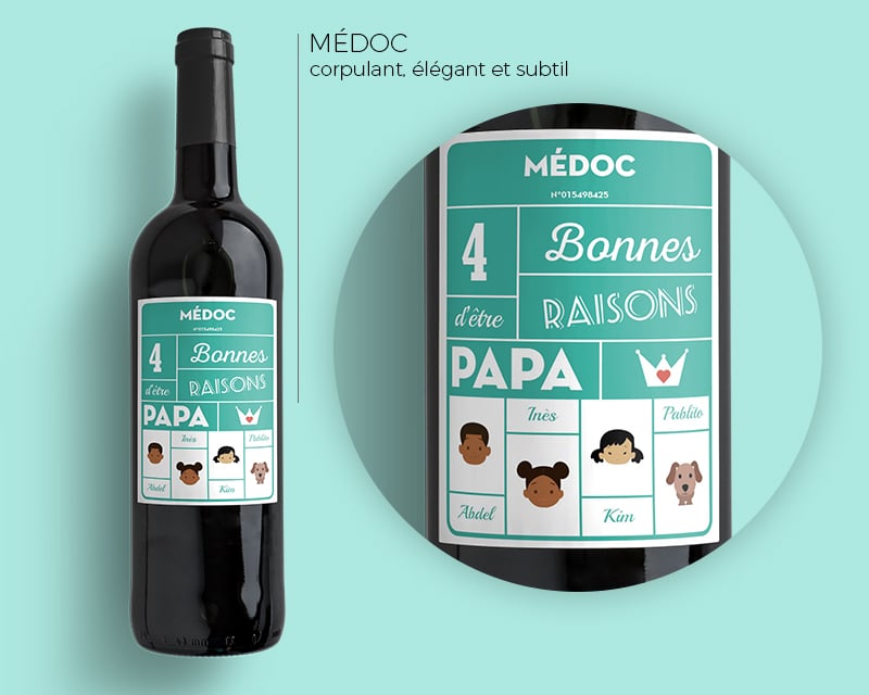 Bouteille de vin de Bordeaux personnalisée papa - Family Circus