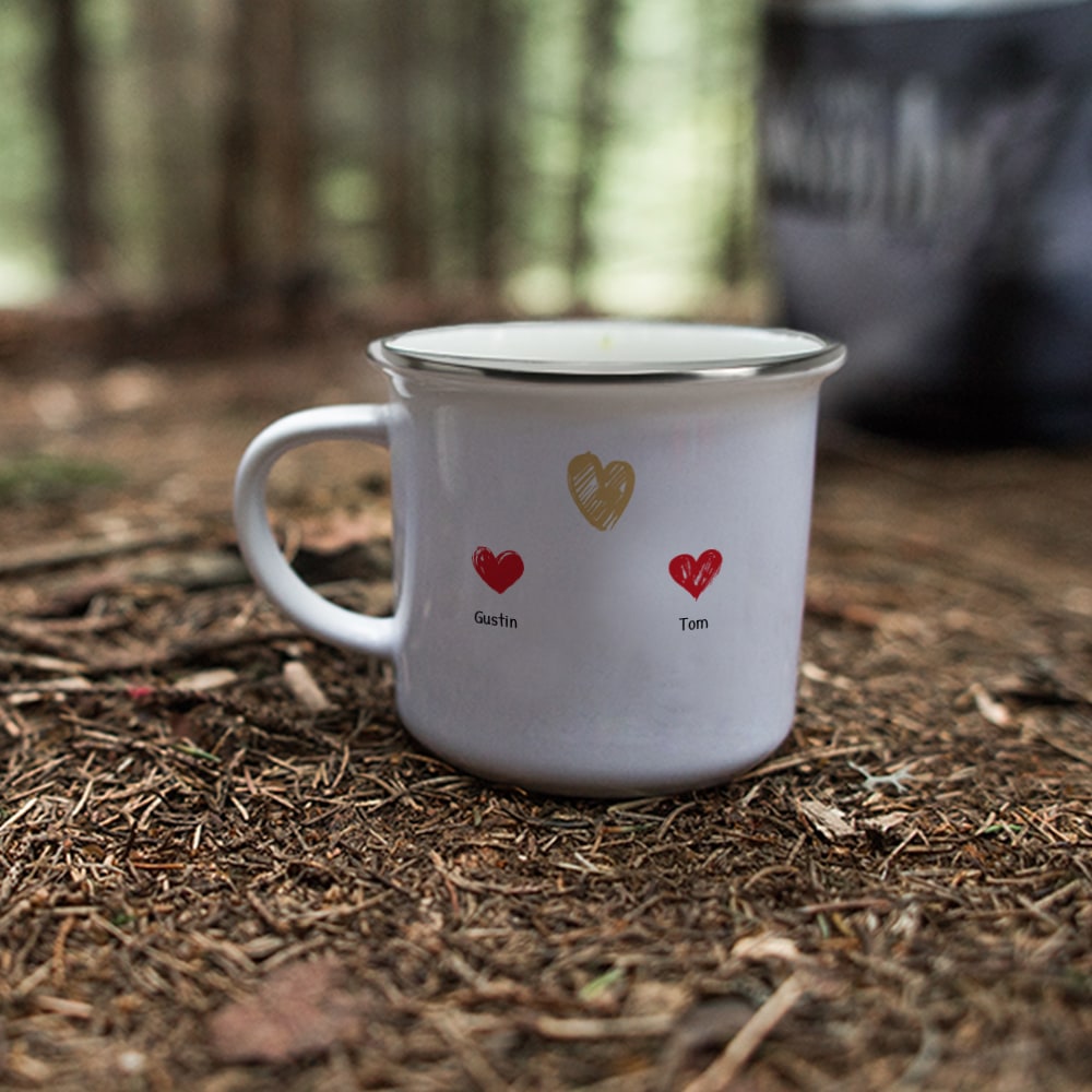 Mug personnalisé émaillé - Papa et ses petits coeurs