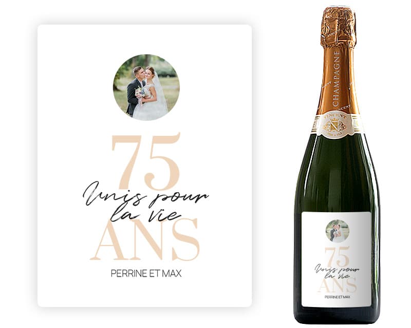 Bouteille de champagne personnalisée anniversaire de mariage - Noces d'Albâtre