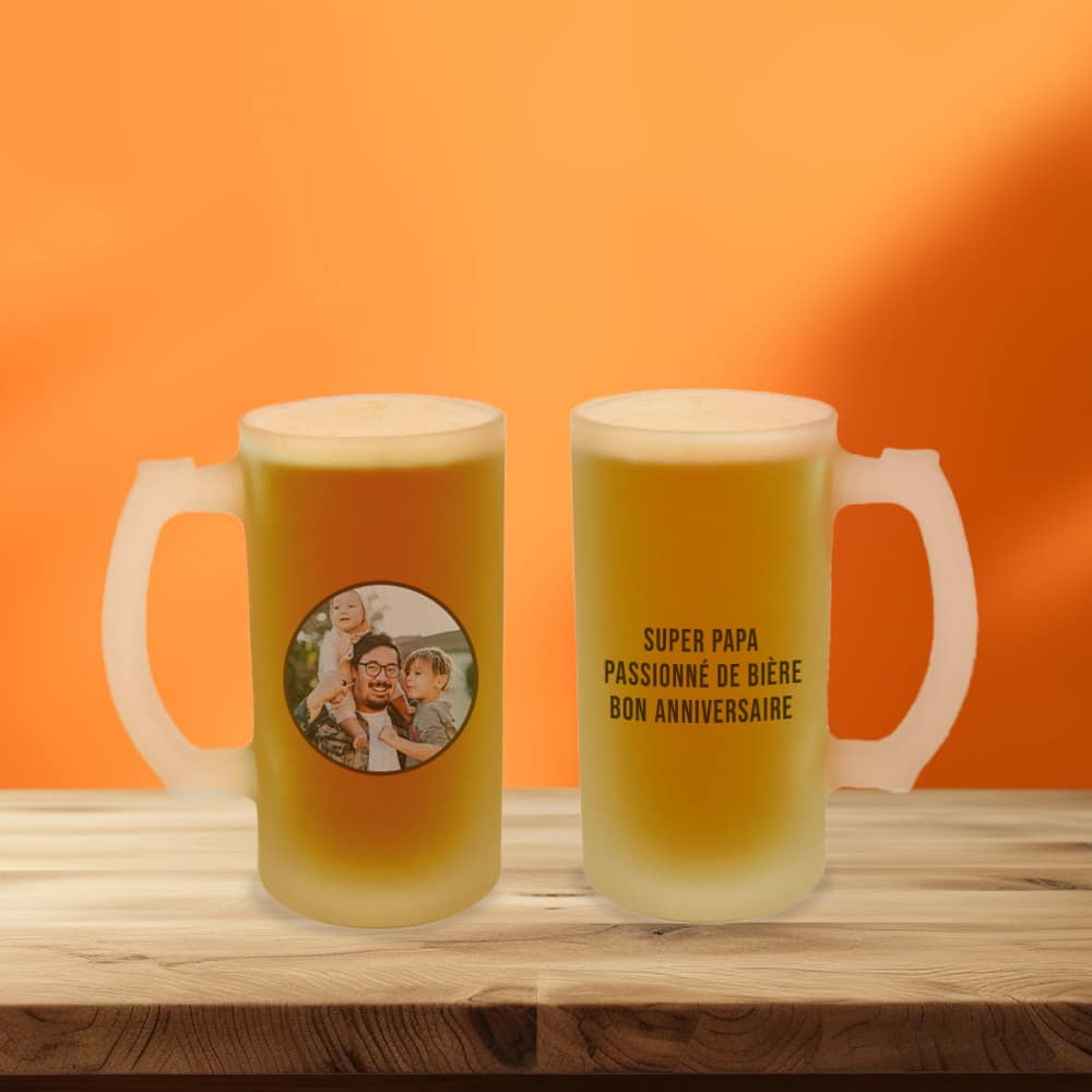 Chope de bière personnalisée avec photo - Cadeaux.com