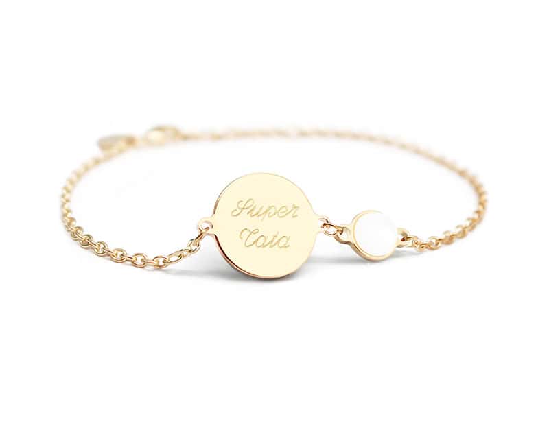 Bracelet médaille pour femme - Nacre blanche ou Pierre Rose