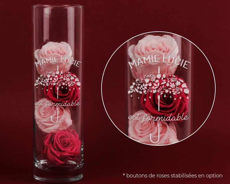 Vase cylindrique je t'aime maman 30 ans