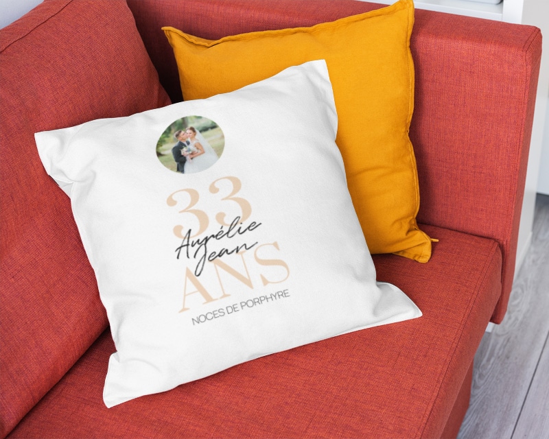 Coussin personnalisé anniversaire de mariage - Noces de Porphyre