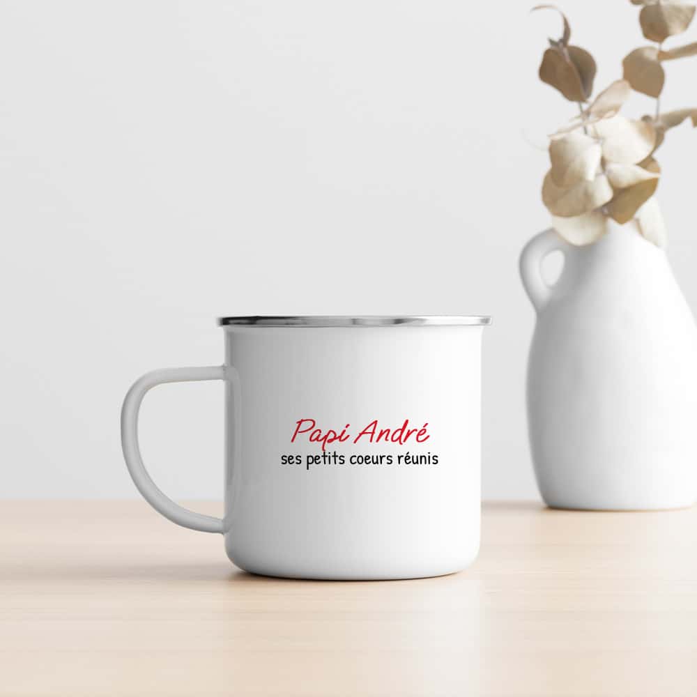 Mug personnalisé émaillé - Papi et ses petits coeurs