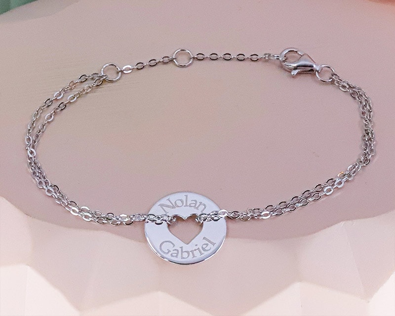 Bracelet coeur et double chaîne en Argent véritable