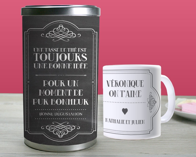 Mug personnalisé avec boîte à thé - Message